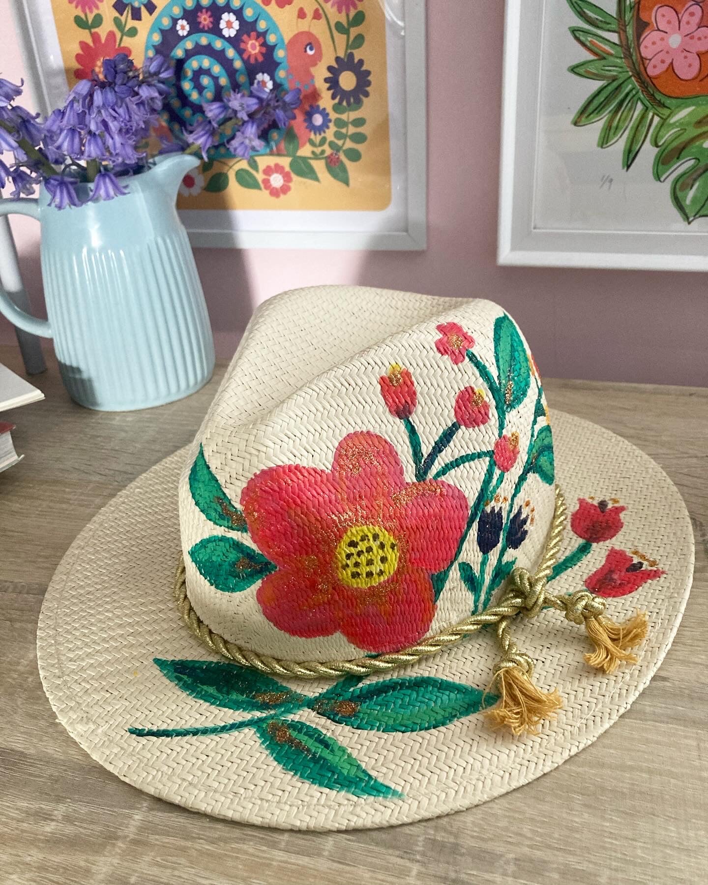 Hand painted fedora straw Sun hats