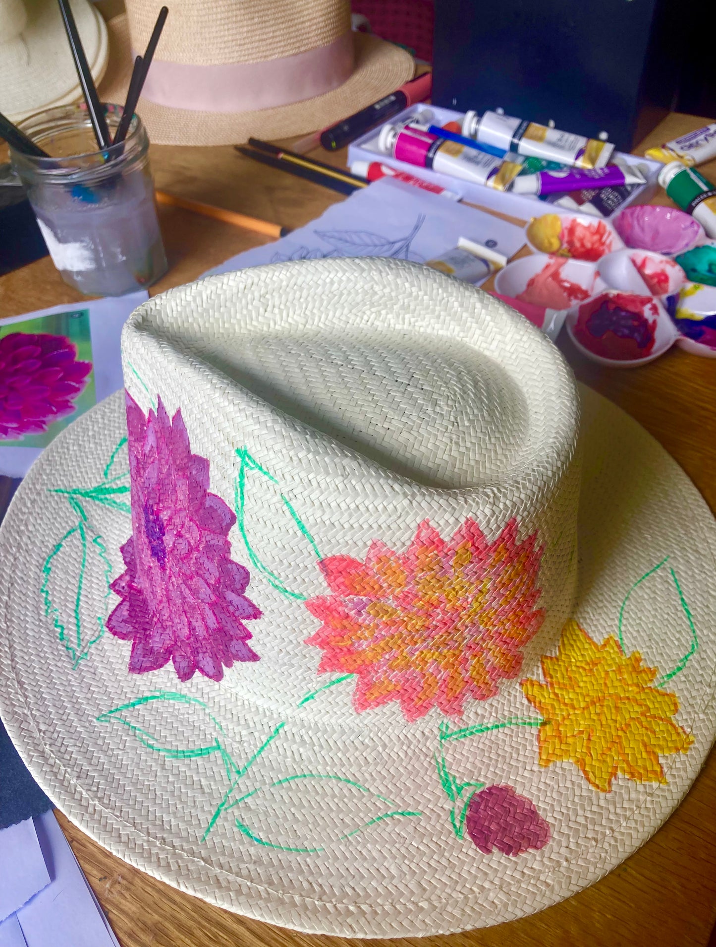 Hand painted fedora straw Sun hats