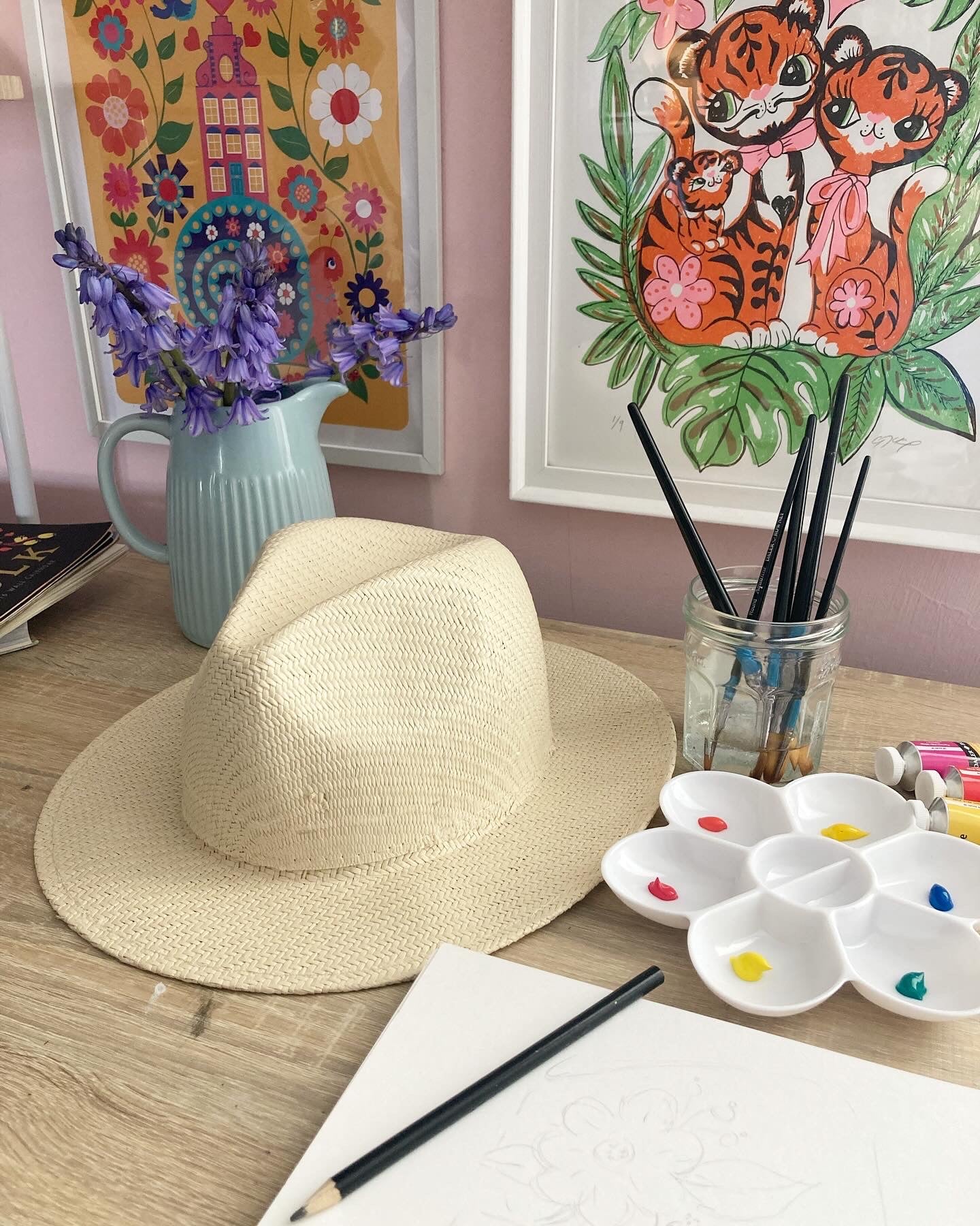 Hand painted fedora straw Sun hats