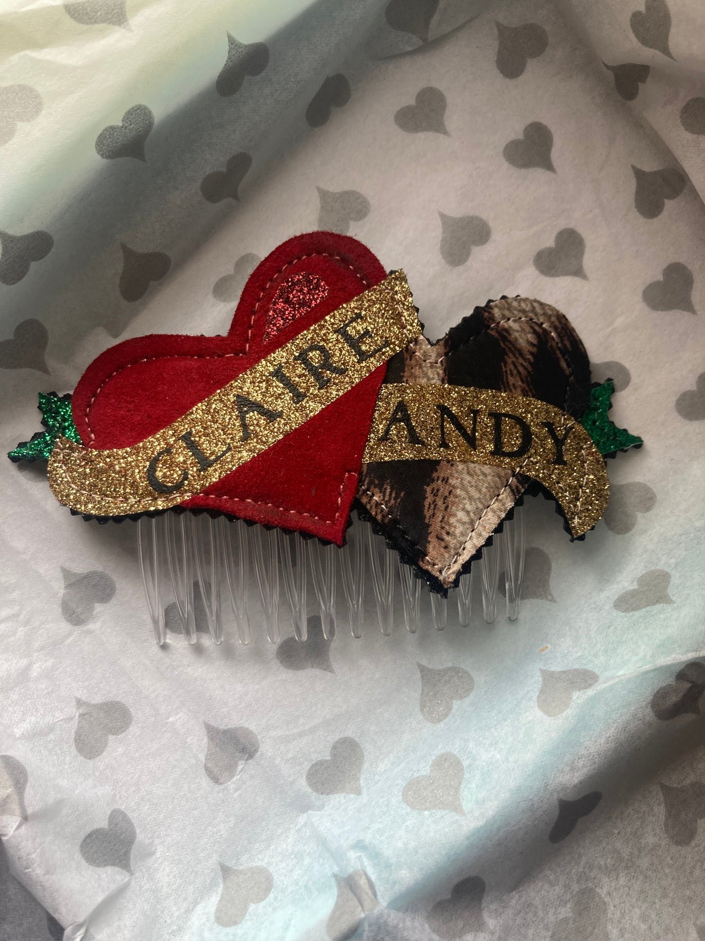 Personalised Heart banner Hair Comb