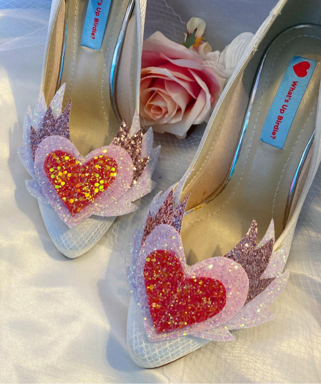 Flaming heart shoe clips, wedding shoes, bride shoes, trainer appliqué