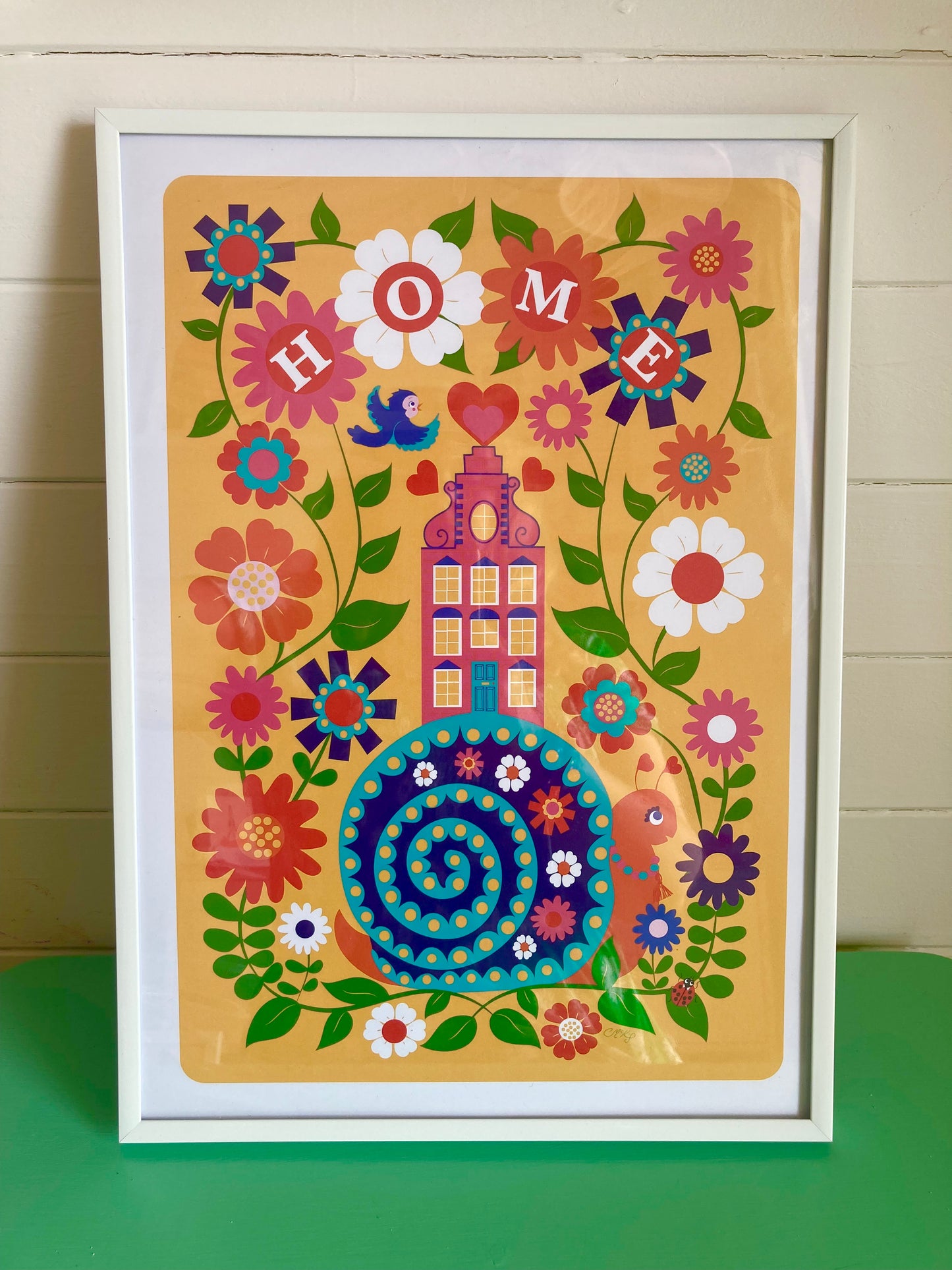 A3 folk Snail Home print