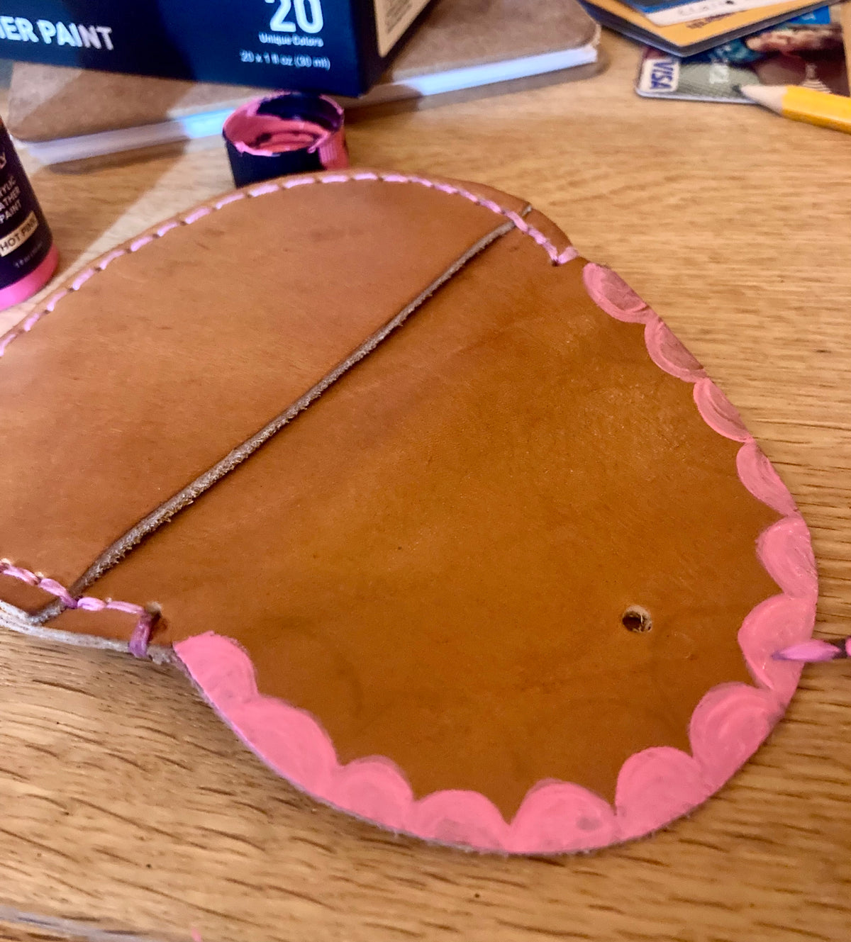 Hand painted leather coin purse