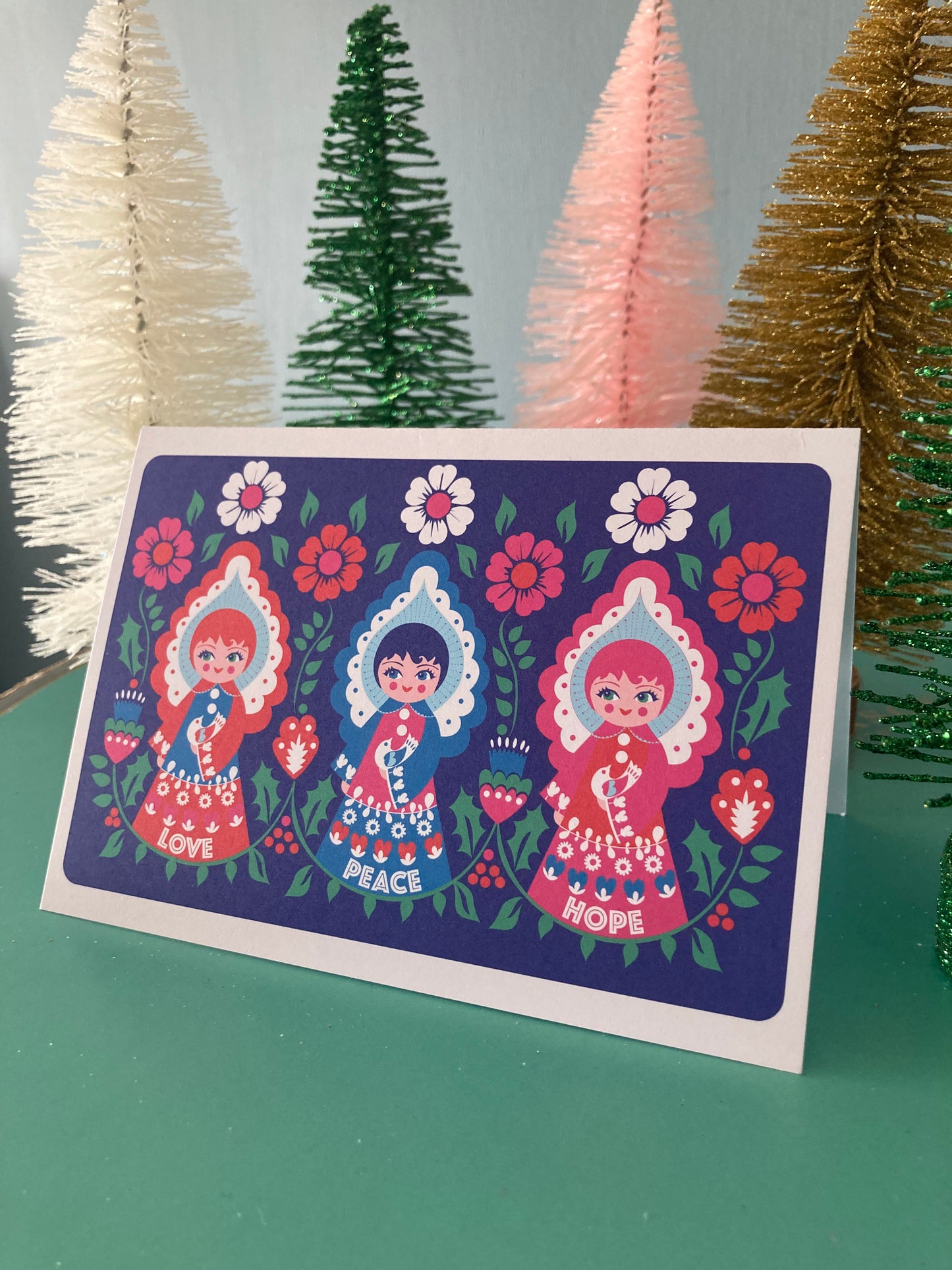 A6 Christmas peace love and hope angels card