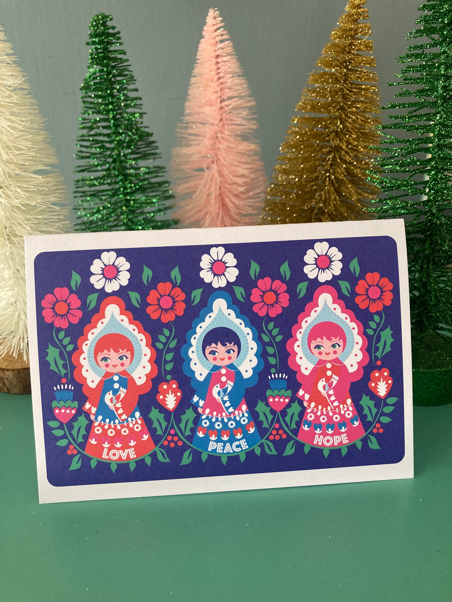 A6 Christmas peace love and hope angels card