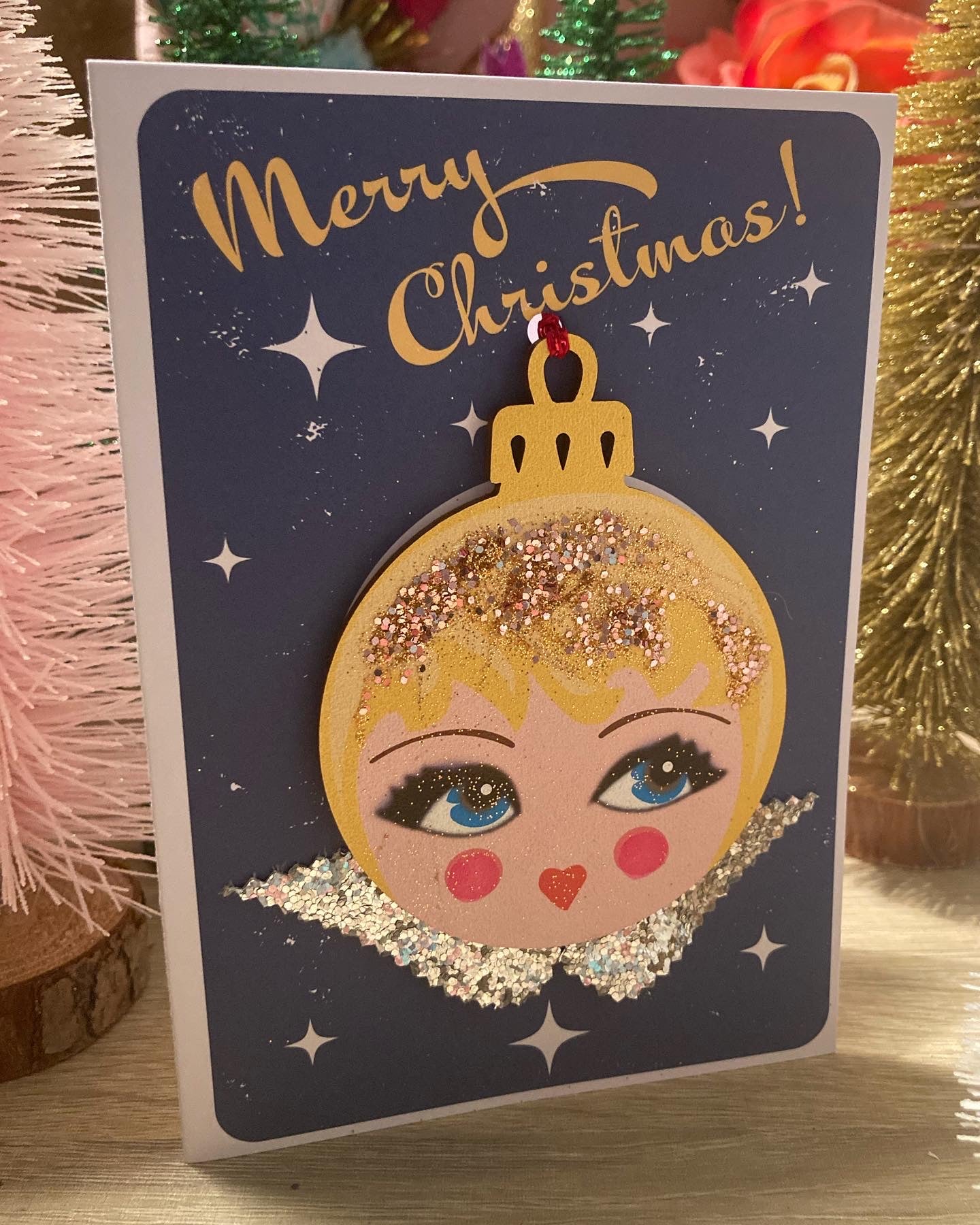 Wooden Christmas Angel bauble card