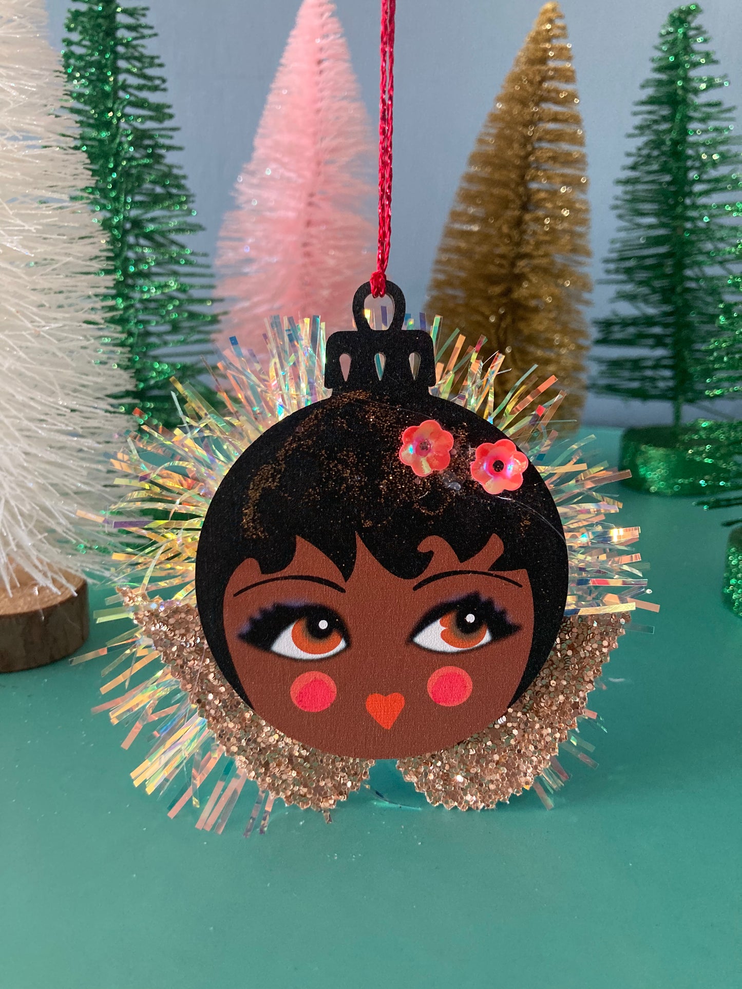 Christmas Wooden angel face baubles no card