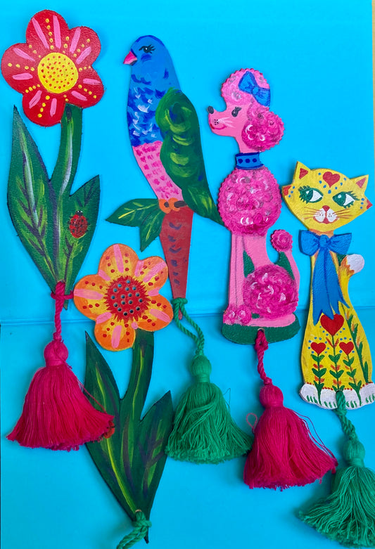 Hand painted genuine leather bookmarks