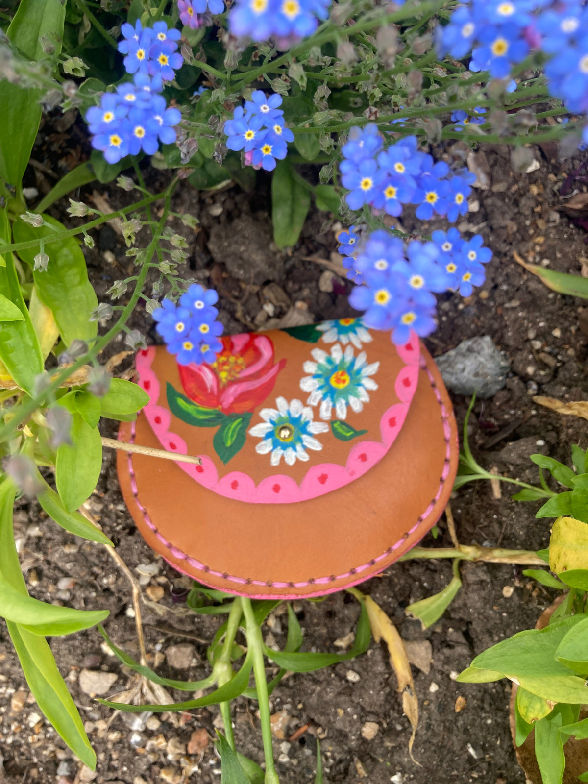 Hand painted leather coin purse