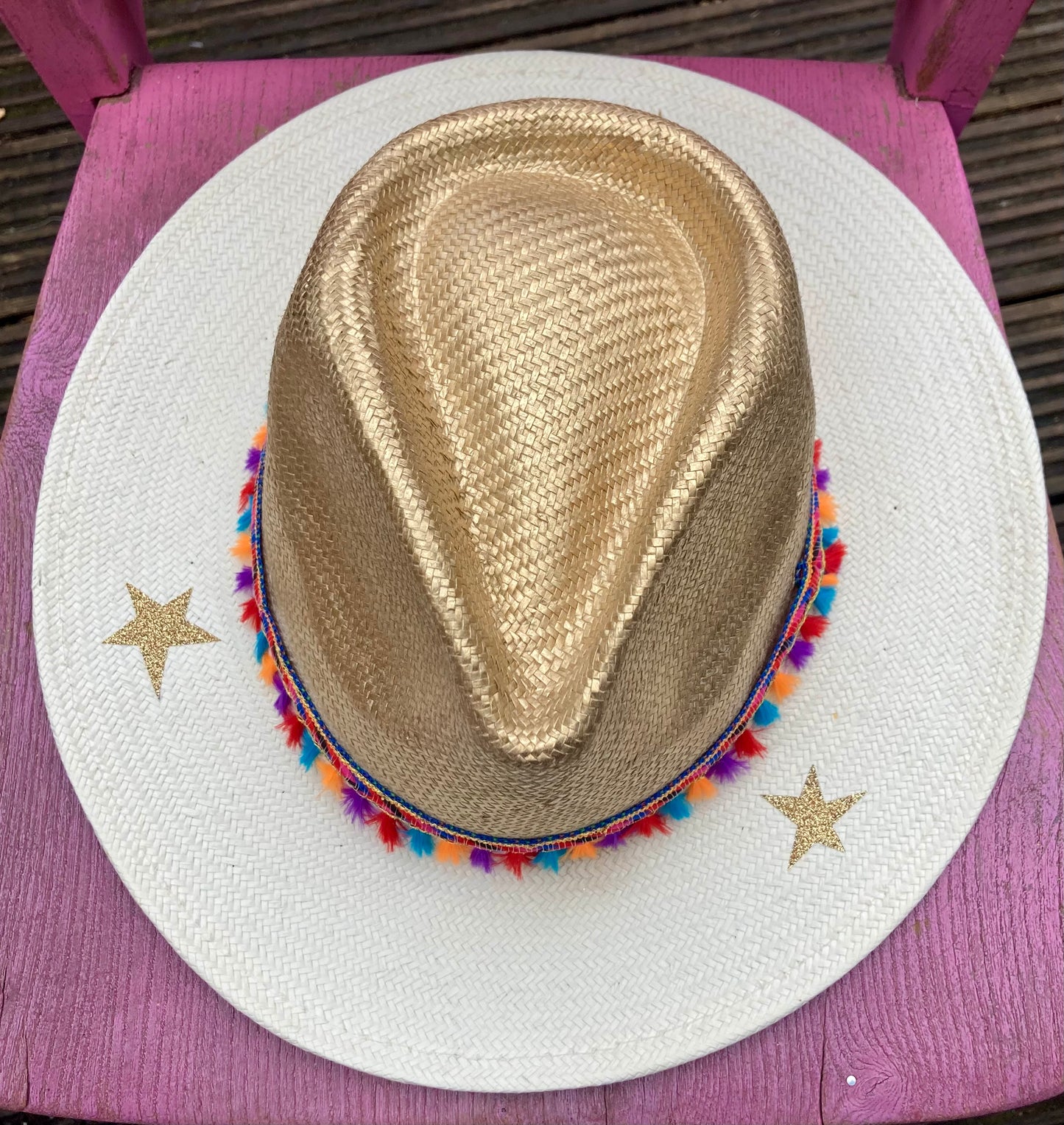 Boho festival straw fedora hat