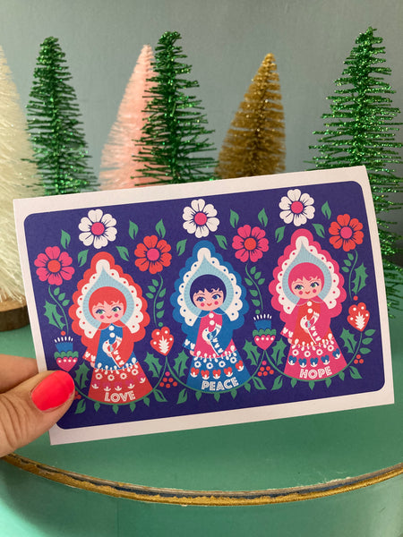 A6 Christmas peace love and hope angels card