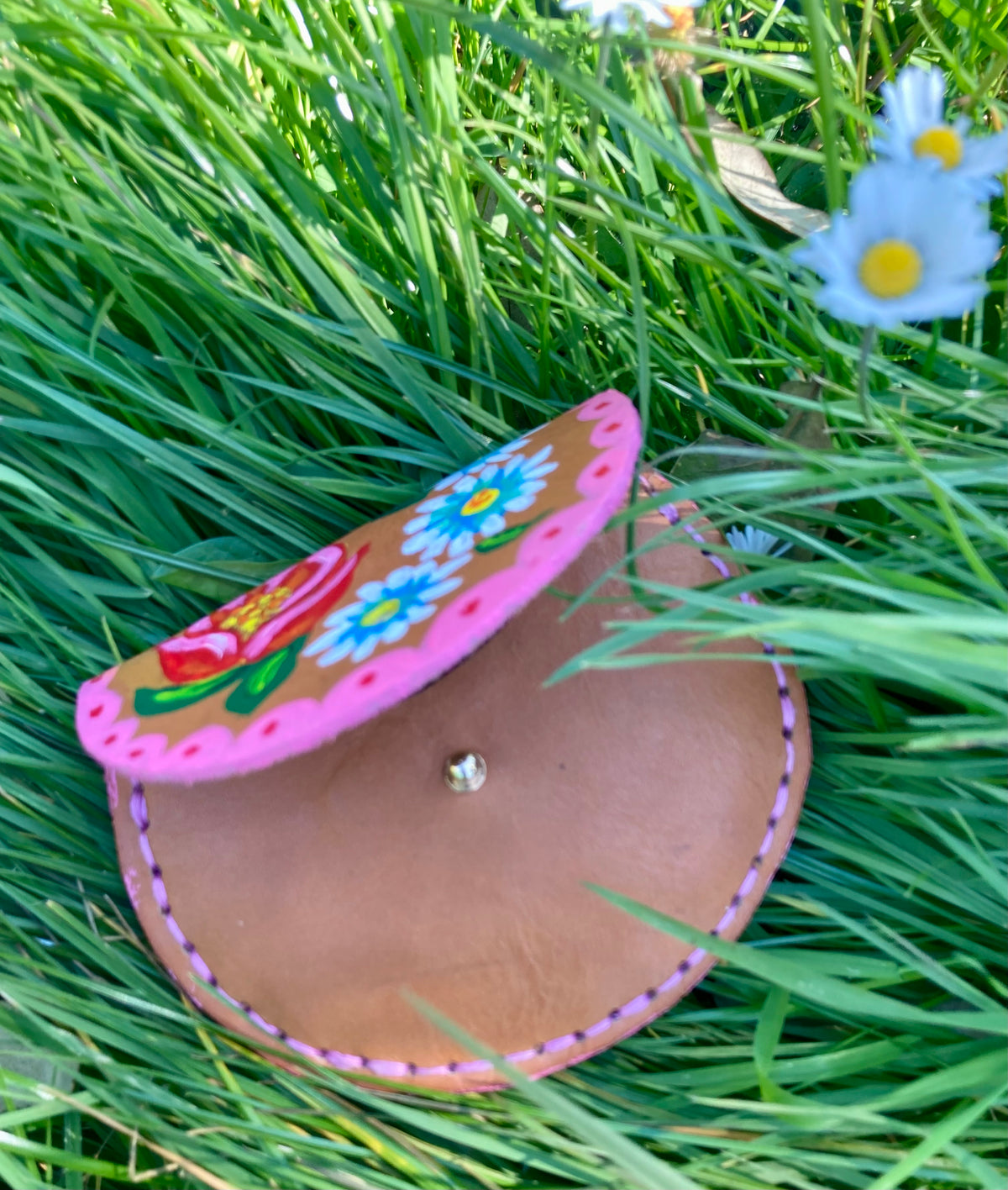 Hand painted leather coin purse