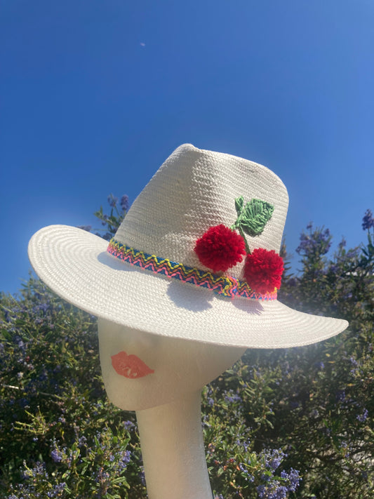 Hand embroidered, appliqué straw fedora sun hat