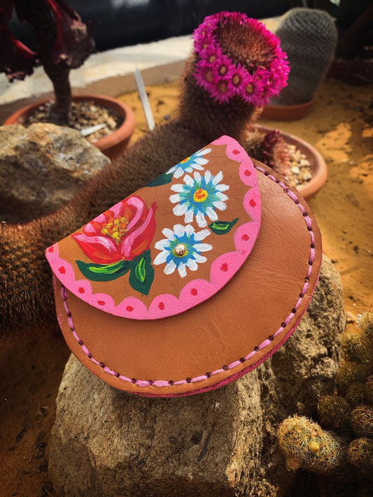 Hand painted leather coin purse