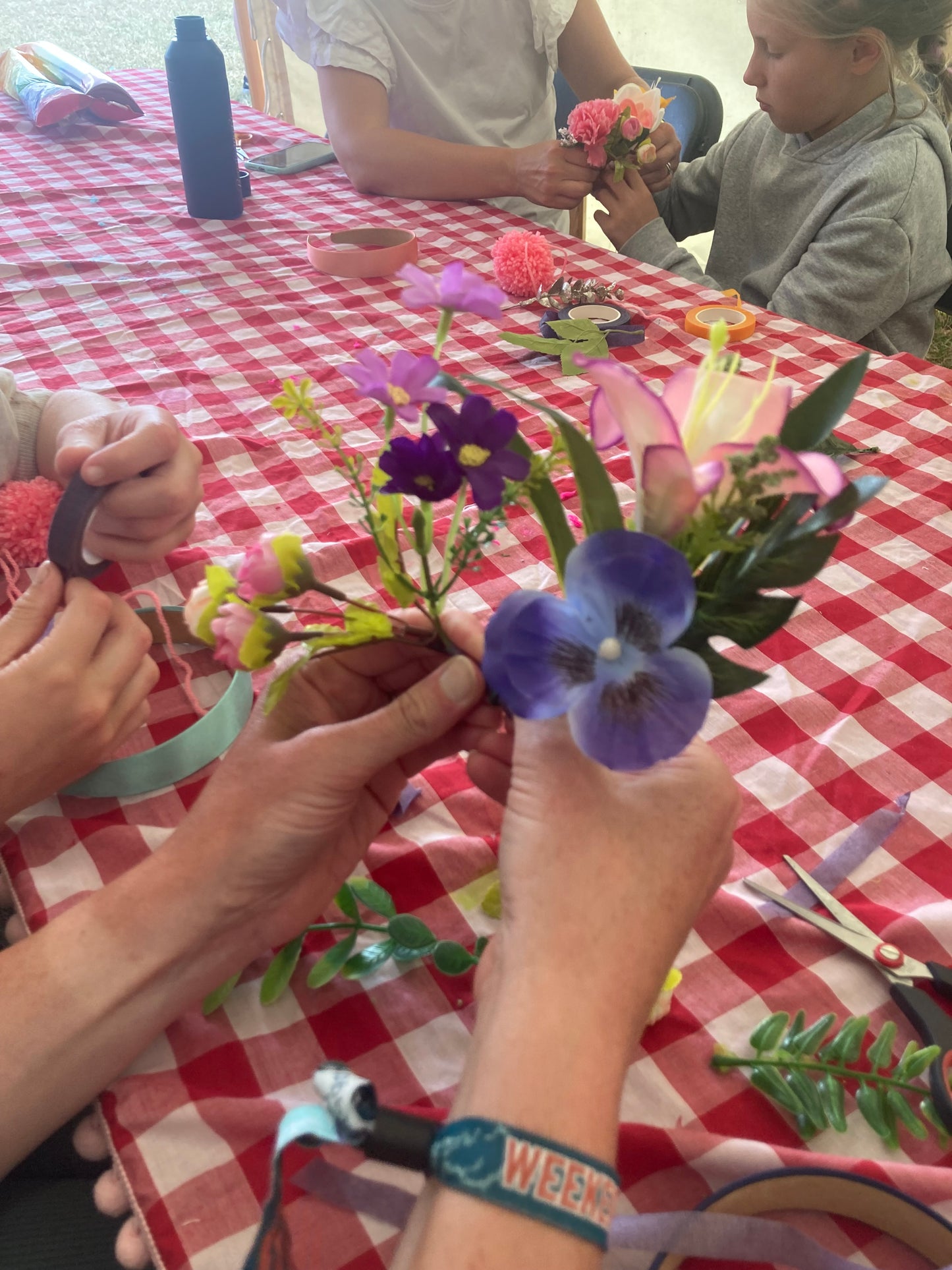 Christmas Flower Pom Pom festival, Pride, Hen hairband Workshop