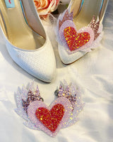 Flaming heart shoe clips, wedding shoes, bride shoes, trainer appliqué