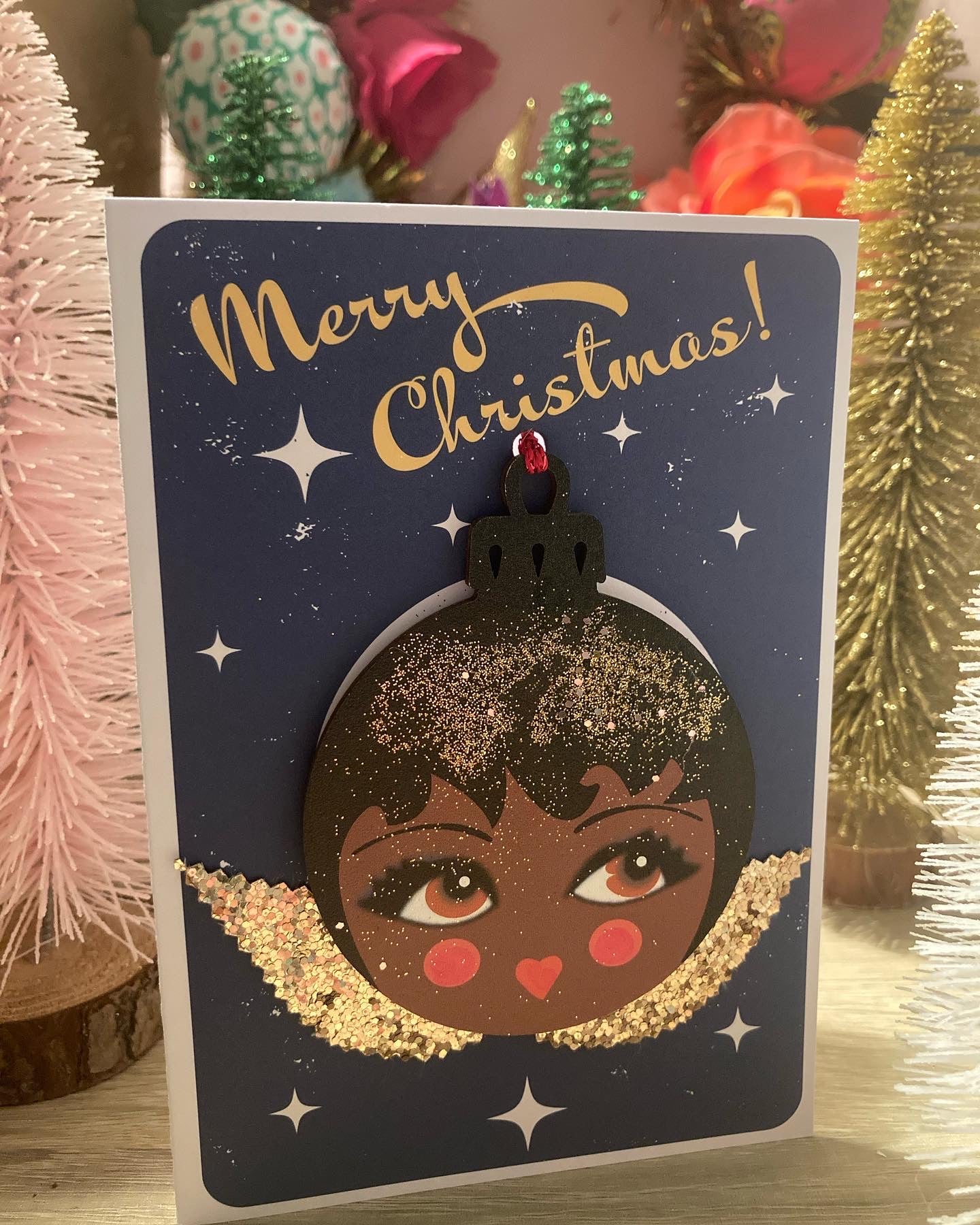 Wooden Christmas Angel bauble card