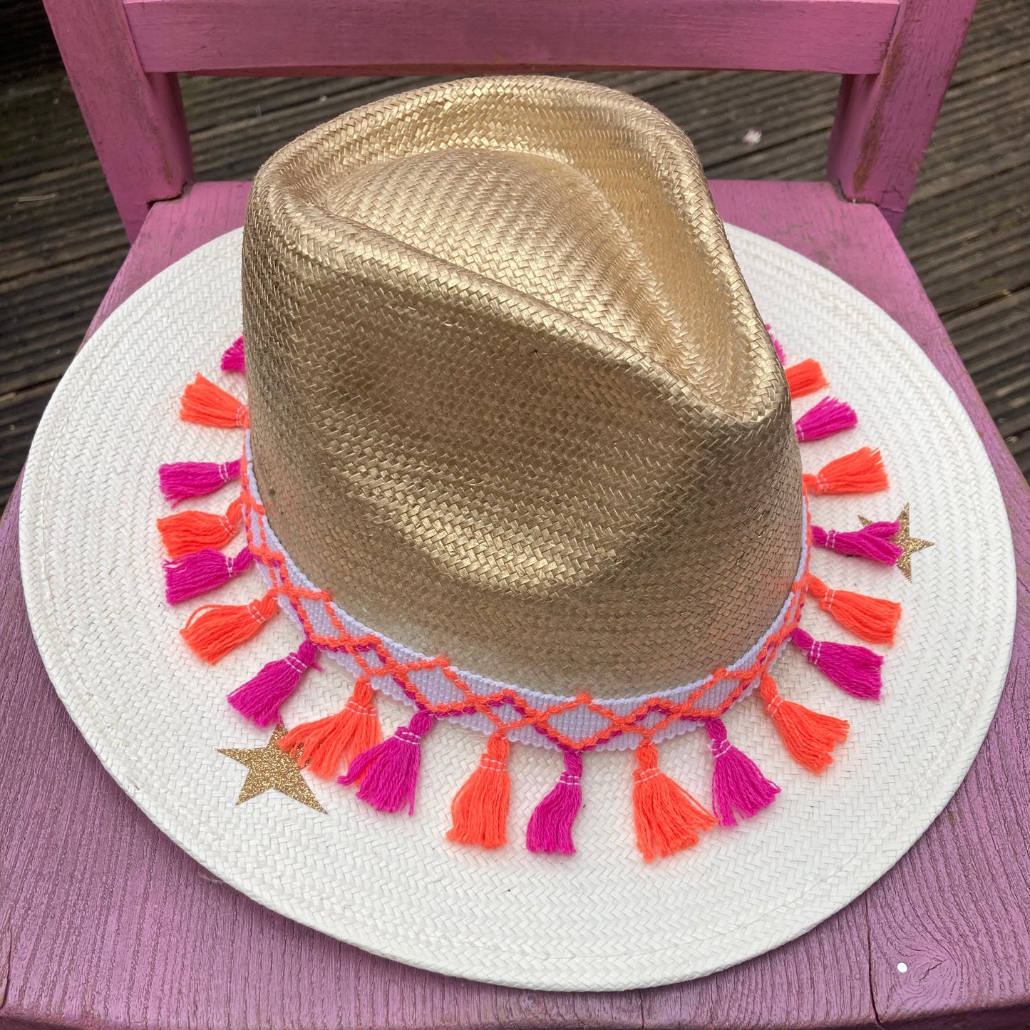 Boho festival straw fedora hat