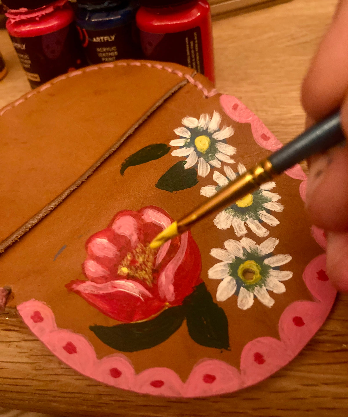 Hand painted leather coin purse