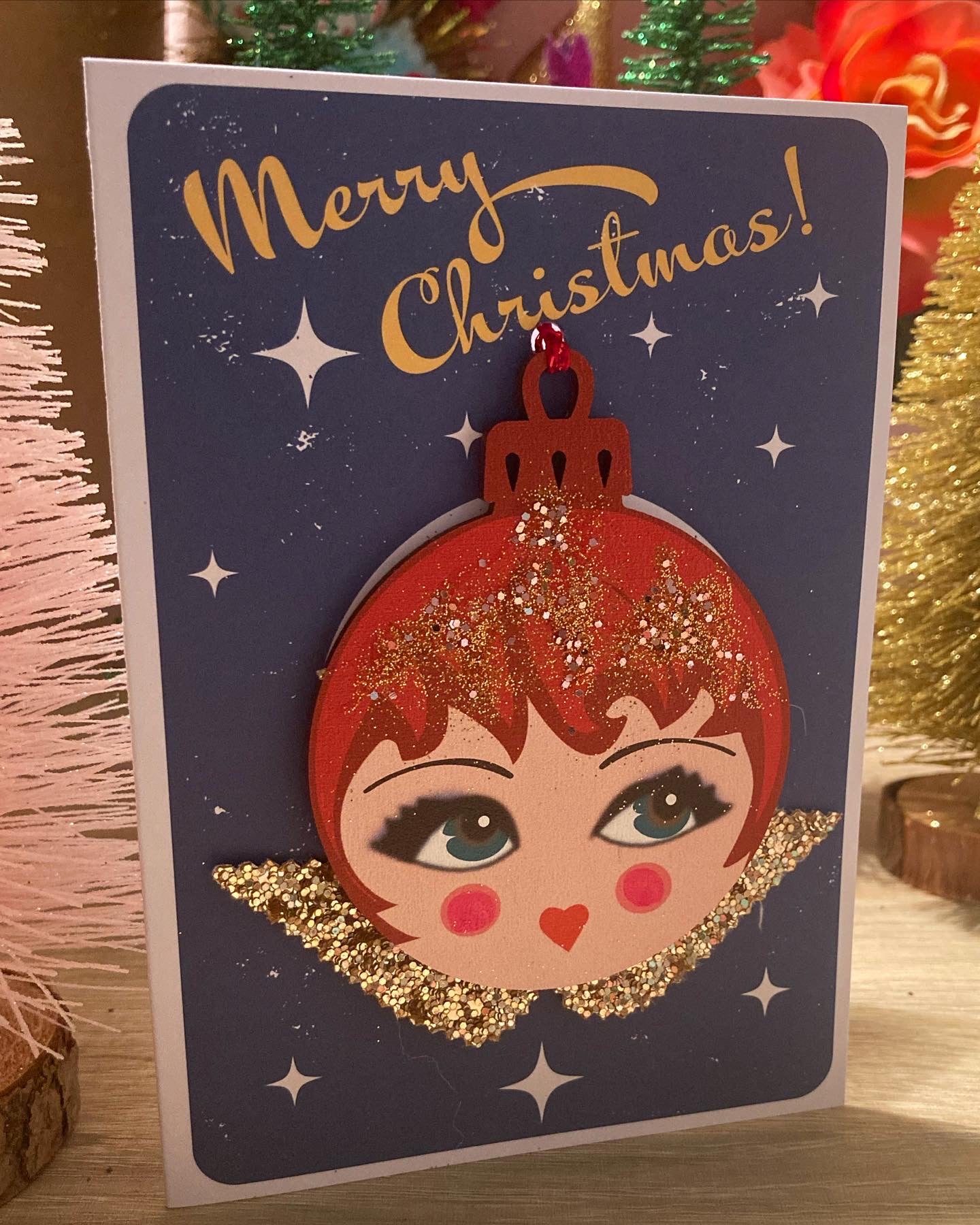 Wooden Christmas Angel bauble card