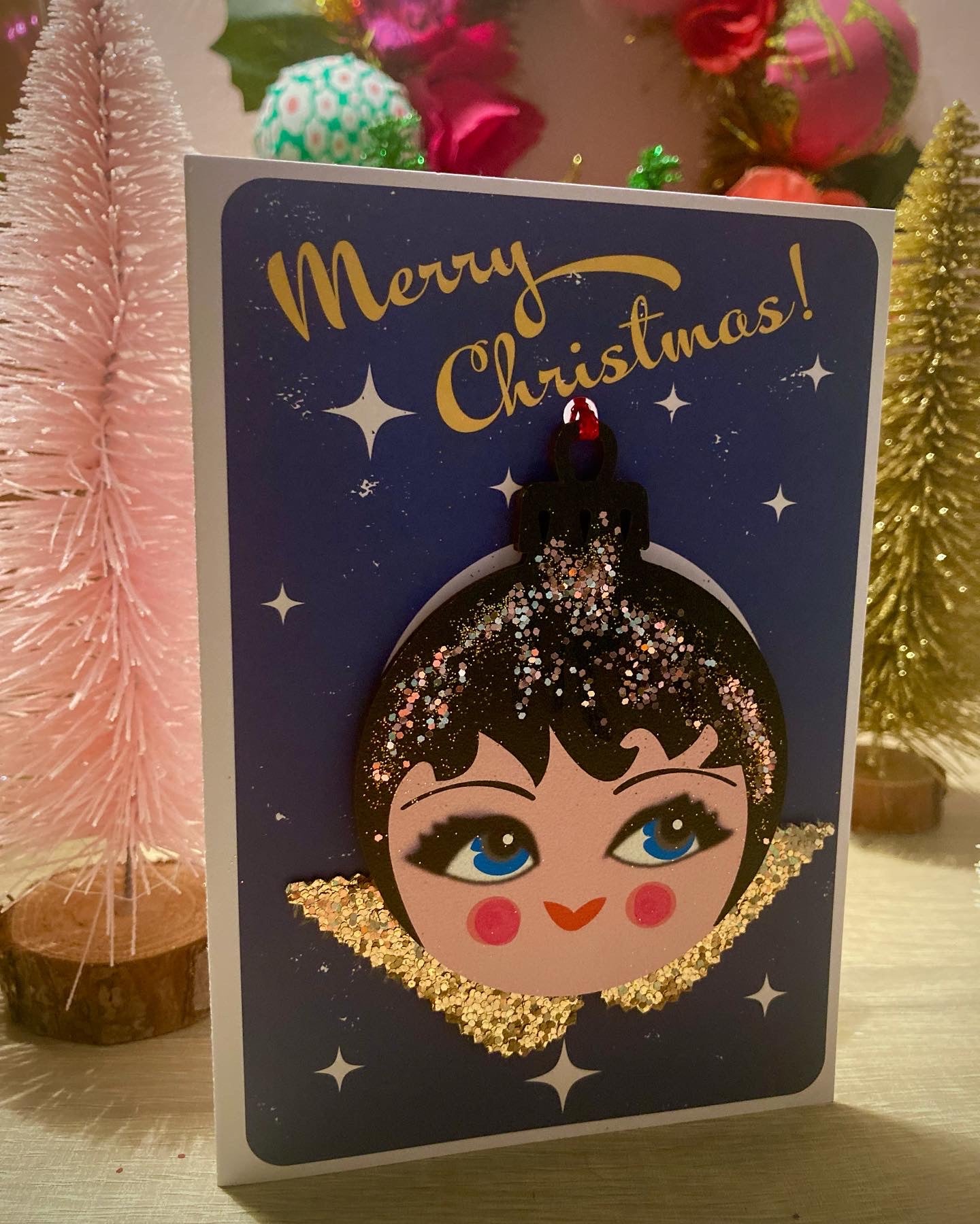 Wooden Christmas Angel bauble card