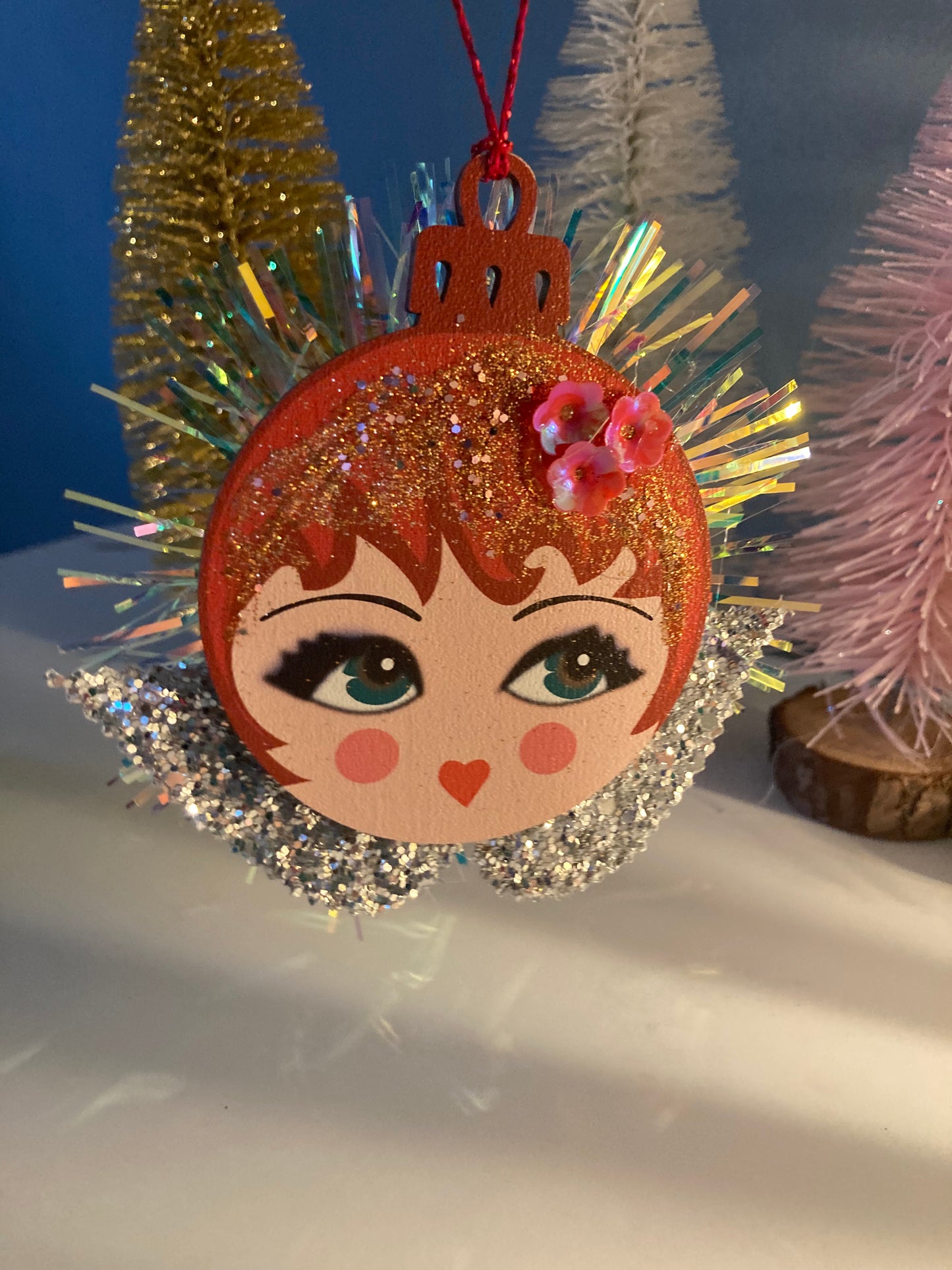 Christmas Wooden angel face baubles no card