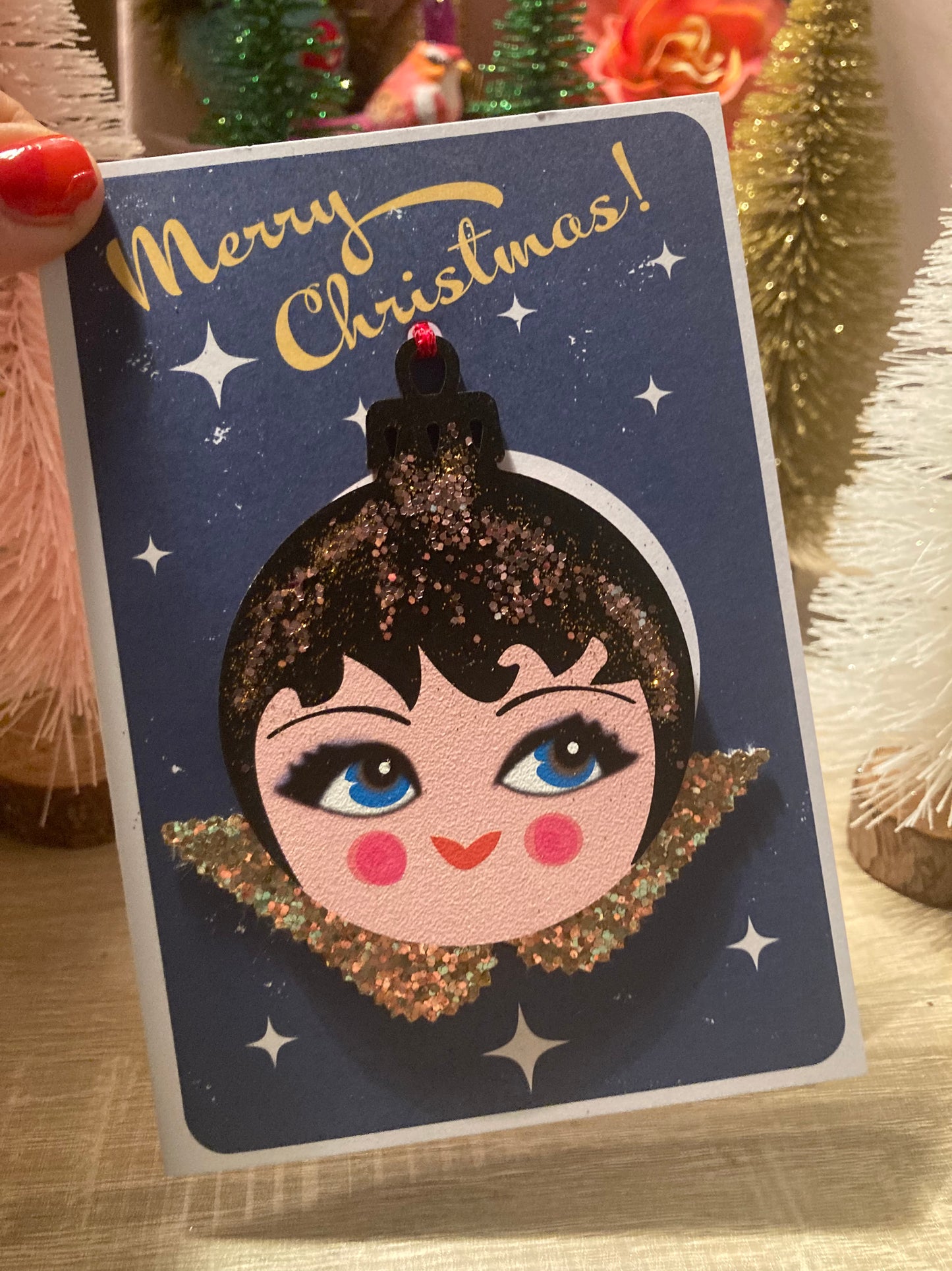 Wooden Christmas Angel bauble card