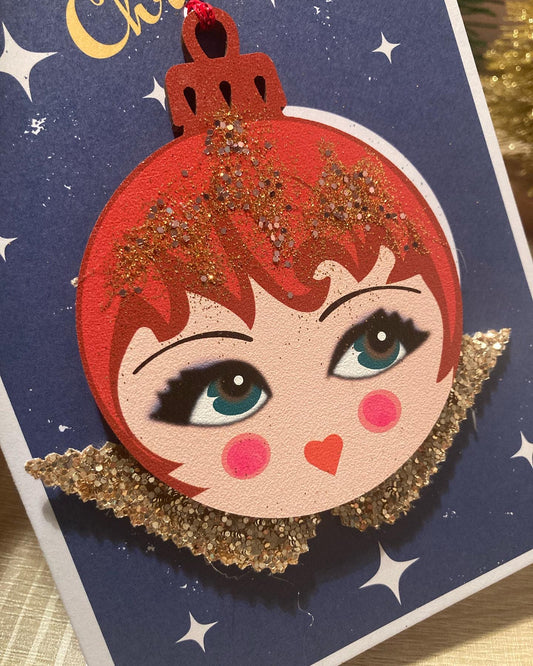 Wooden Christmas Angel bauble card