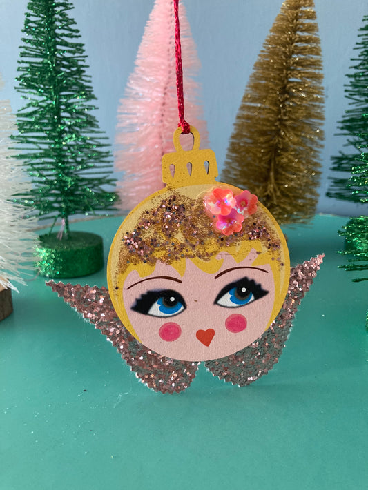 Christmas Wooden angel face baubles no card