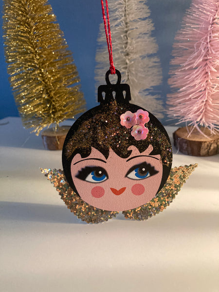 Christmas Wooden angel face baubles no card