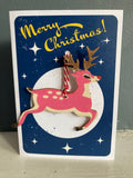 Wooden Christmas reindeer decoration card