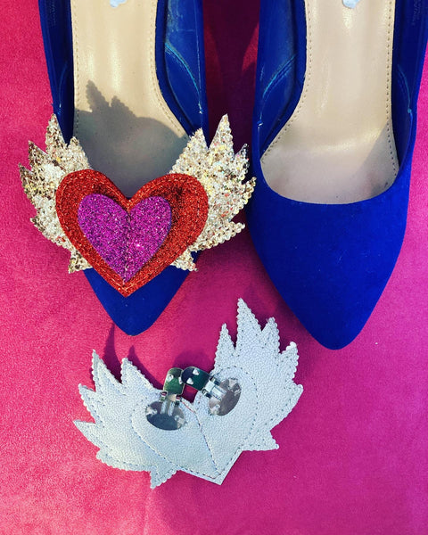 Flaming heart shoe clips, wedding shoes, bride shoes, trainer appliqué