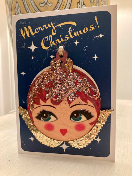 Wooden Christmas Angel bauble card